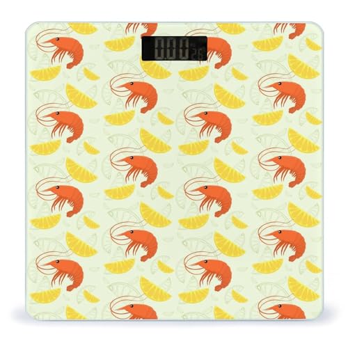 Báscula digital de camarones y rodajas de limón para peso corporal, pantalla LCD brillante, báscula digital de peso para baño con encendido y apagado automático, superficie de vidrio templado