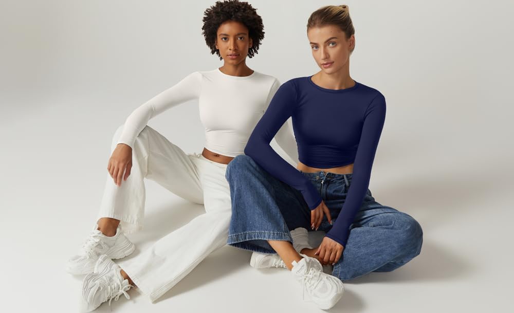 QINSEN Women's Crew Neck Open Back Long Sleeve Basic Crop Tops Stretch Backless Going Out Tee Shirt - Image 6