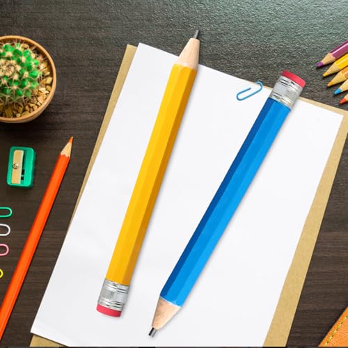 2 Stück Hölzerne Riesen Bleistift, Übergroße Jumbo Bleistifte mit Kappe und Radiergummi, Lustiger Großer Neuartiger Bleistift für Kinder, Schule, Zuhause, Büro, Prop Geschenke Dekor (Gelb, Blau)