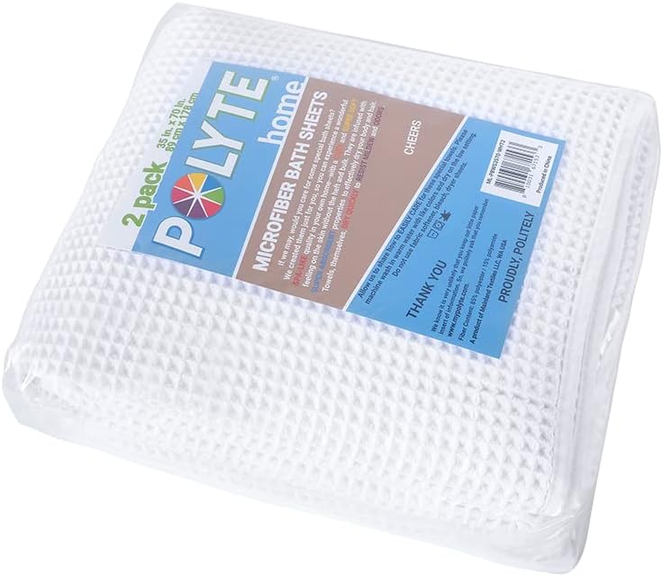 POLYTE 430 GSM Microfiber Quick Dry Lint Free Bath Sheet, 70 x 35 in, Set of 2 (Waffle Weave) - Image 6