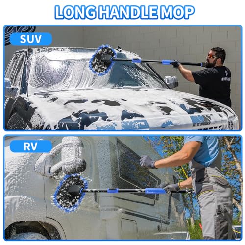 Mionyl Car Wash Brush Mop Kit with Long Handle and Squeegee, Car Detailing Kit Interior Cleaner Set - Sponge, Wheel-Tire-Rim Brushes, Microfiber Towel for Auto Rv Truck Vehicle Boat Wall - Image 3
