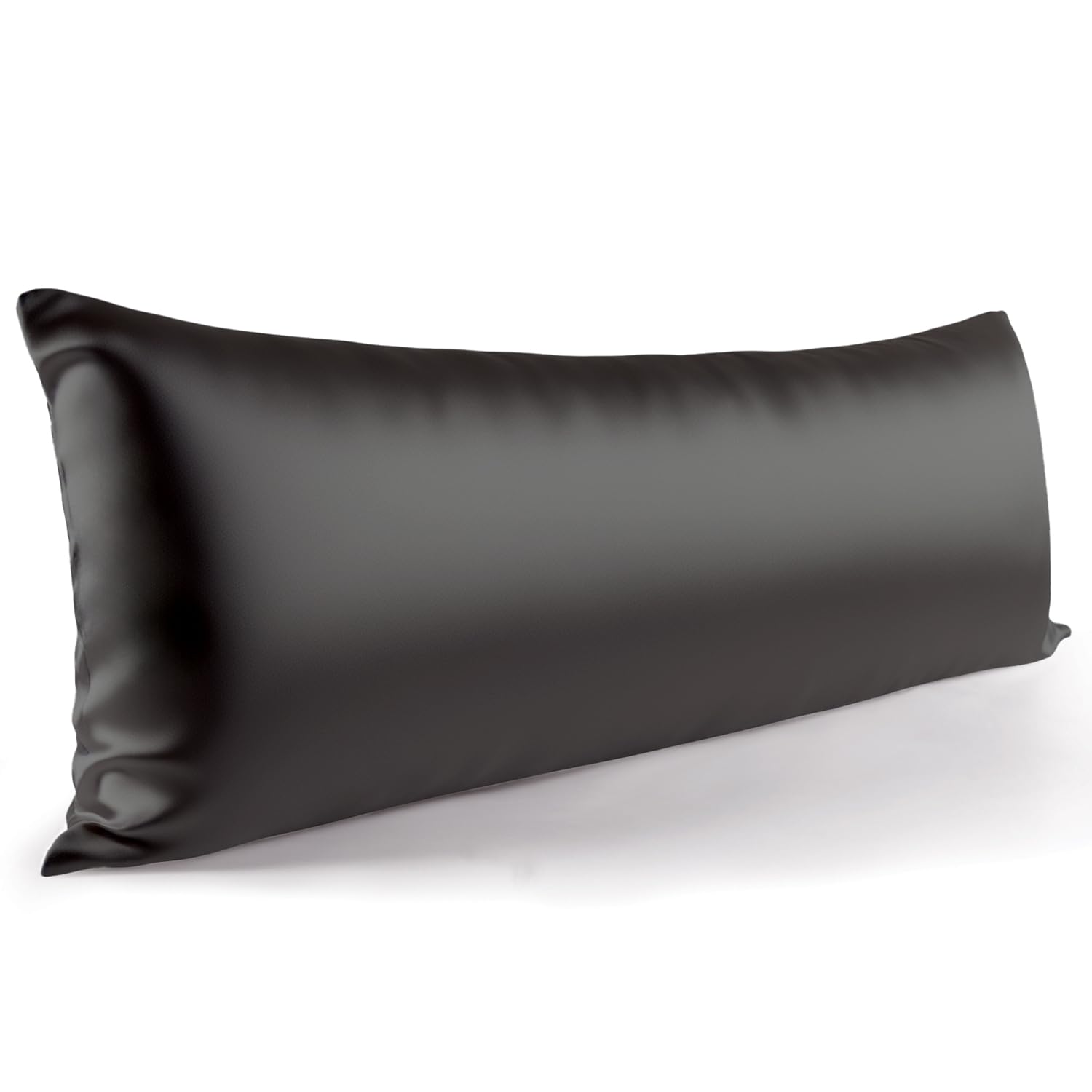 Zenssia Funda de almohada para dormir de lado, 40 x 145 cm, 1 unidad, de satén, suave como de seda, 40 x 145 cm, cuidado del cabello y la piel con cremallera, color negro