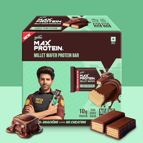 Image of RiteBite Max Protein Choco Temptation 10g Protein Millet Wafer Bars (Pack of 12), No Maida, No Palm Oil, Zero Added Sugar, Crunchy Wafer Snack, 480g