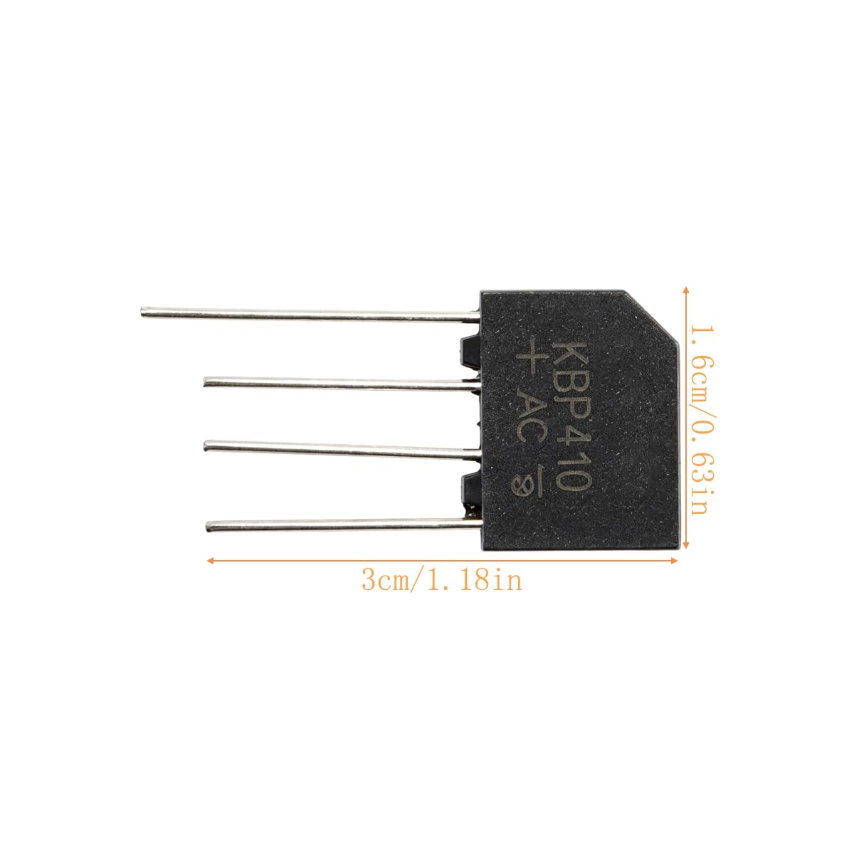 KBP410 - 10 diodi raddrizzatori a ponte monofase, 1000 V/4 A, onda intera, 4 Ampere, 1000 Volt, diodi elettronici al silicio, 4 pin