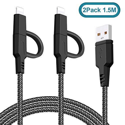 Câble USB 2 en 1 Multi, Téléphone avec Câble GlobaLink et Micro USB 2Pack 1,5M Charge et Synchronisation Nylon Tressé Rapide Pour Téléphones et Appareils Compatibles avec Andrioid Phone Samsung Galaxy Cover