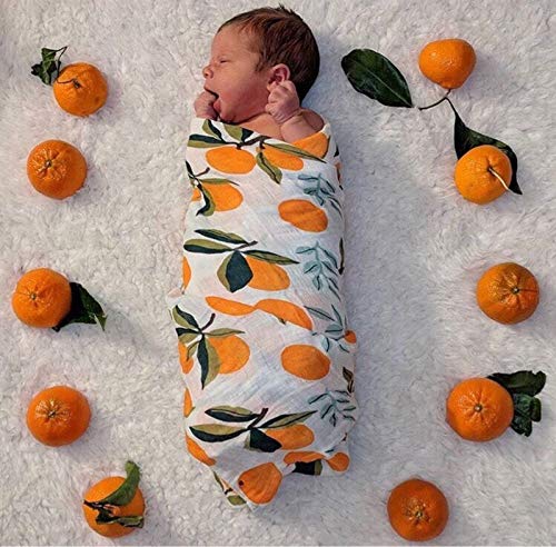 Baby Muslin Swaddle Blankets Soft Neutral Cotton Blend Bamboo Fiber Receiving Blanket Bathing Towel Boy Girl Unisex Toddler Infant Newborn 47 X 47 Inches (Orange) #TOP3