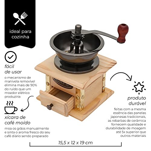 Mimo Style Moedor de Café Manual Retrô Cor Clara 19cm, Totalmente Ajustável Para Definir Aspereza de