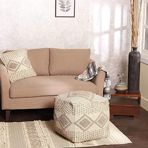 · Redearth · Unstuffed Boho Pouf Ottoman Cover Textured Storage Cube Footrest, Square Poof, Pouffe Footrest For Living Room, Bedroom, Nursery, Kidsroom; 100% Cotton (20"X20"X20"; Taupe) #TOP6