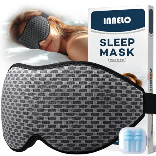 INNELO Maschera da Sono 3D per Uomo e Donna, Versione Migliorata 2025 per Dormitori Laterali, Maschera per Gli Occhi a Blocco 100% della Luce, con Cavità Oculari Comode e Senza Pressione, Grigio