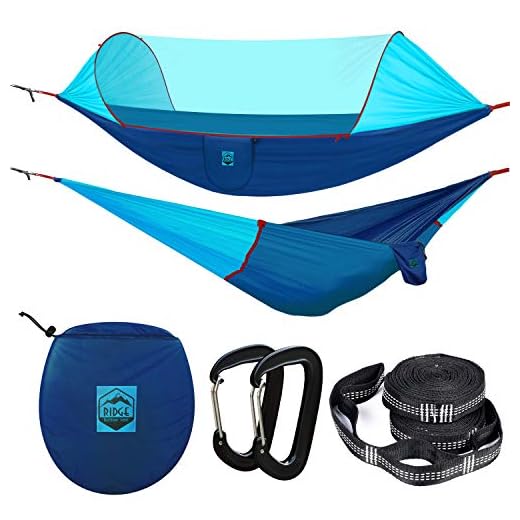 Ridge Outdoor Gear Camping Hammock with Mosquito Net - Ripstop Nylon - Ultralight Hammock Tent Bundle with Bug Netting, Straps, Carabiners