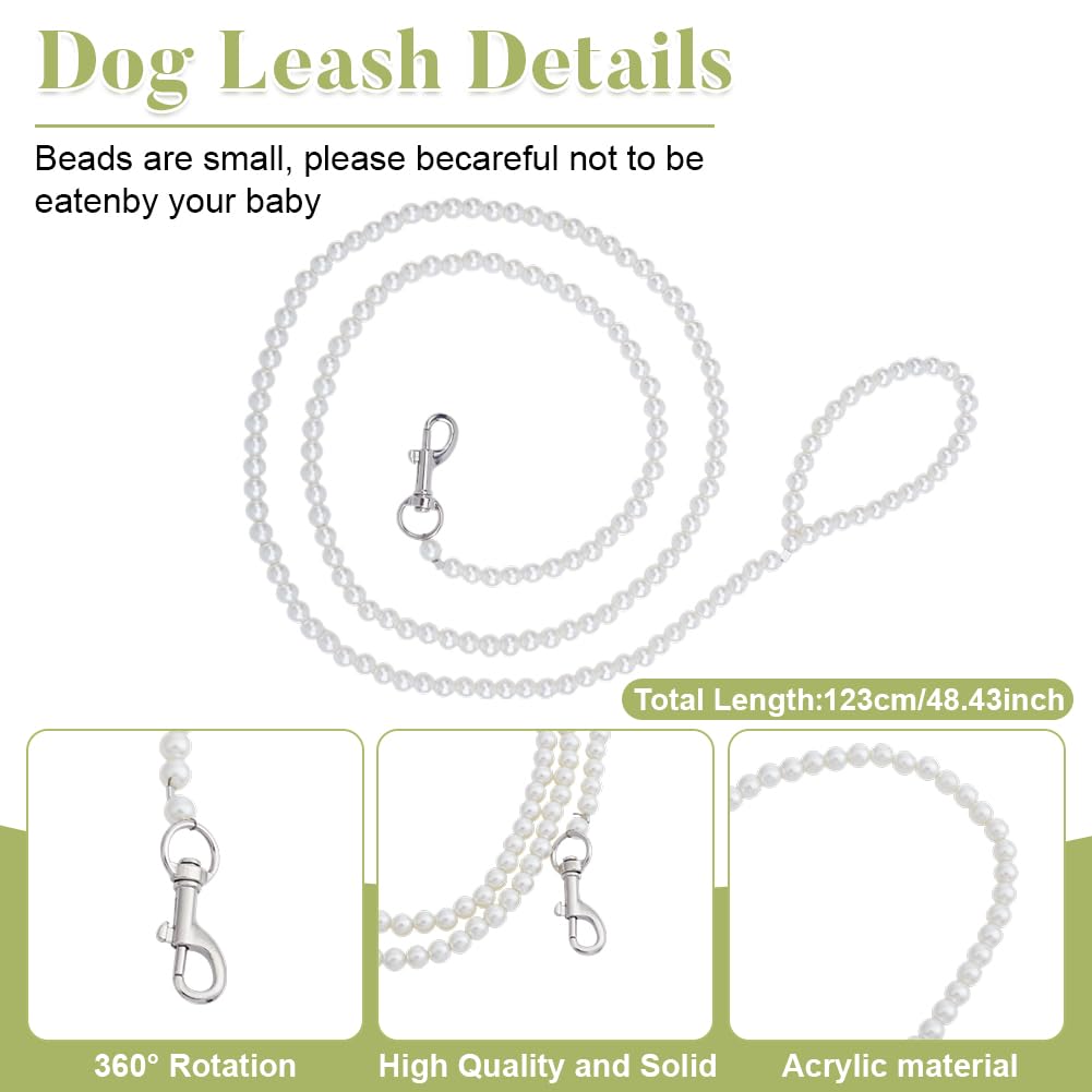 DELORIGIN 2Pcs Dog Wedding Flower Collar with Pearls Beaded Leash, Dog Flower Collar Wedding and Leash Set Pearls - Image 3