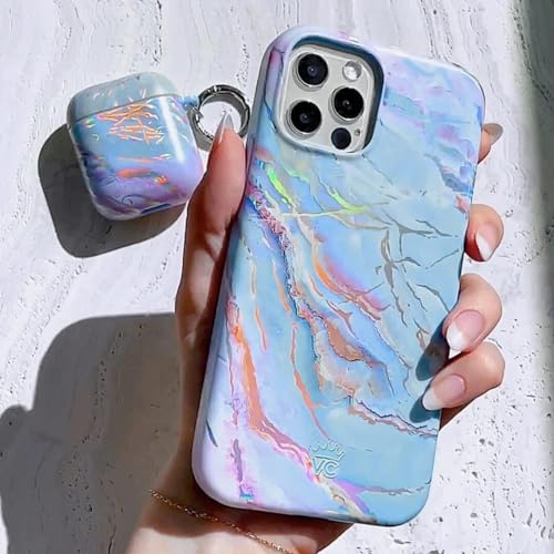 Image of Velvet Caviar Compatible with iPhone 15 Case for Women [10ft Shockproof] Compatible with MagSafe - Cute Magnetic Phone Cover - Protective Microfiber Lining - Holographic Blue Pink Marble