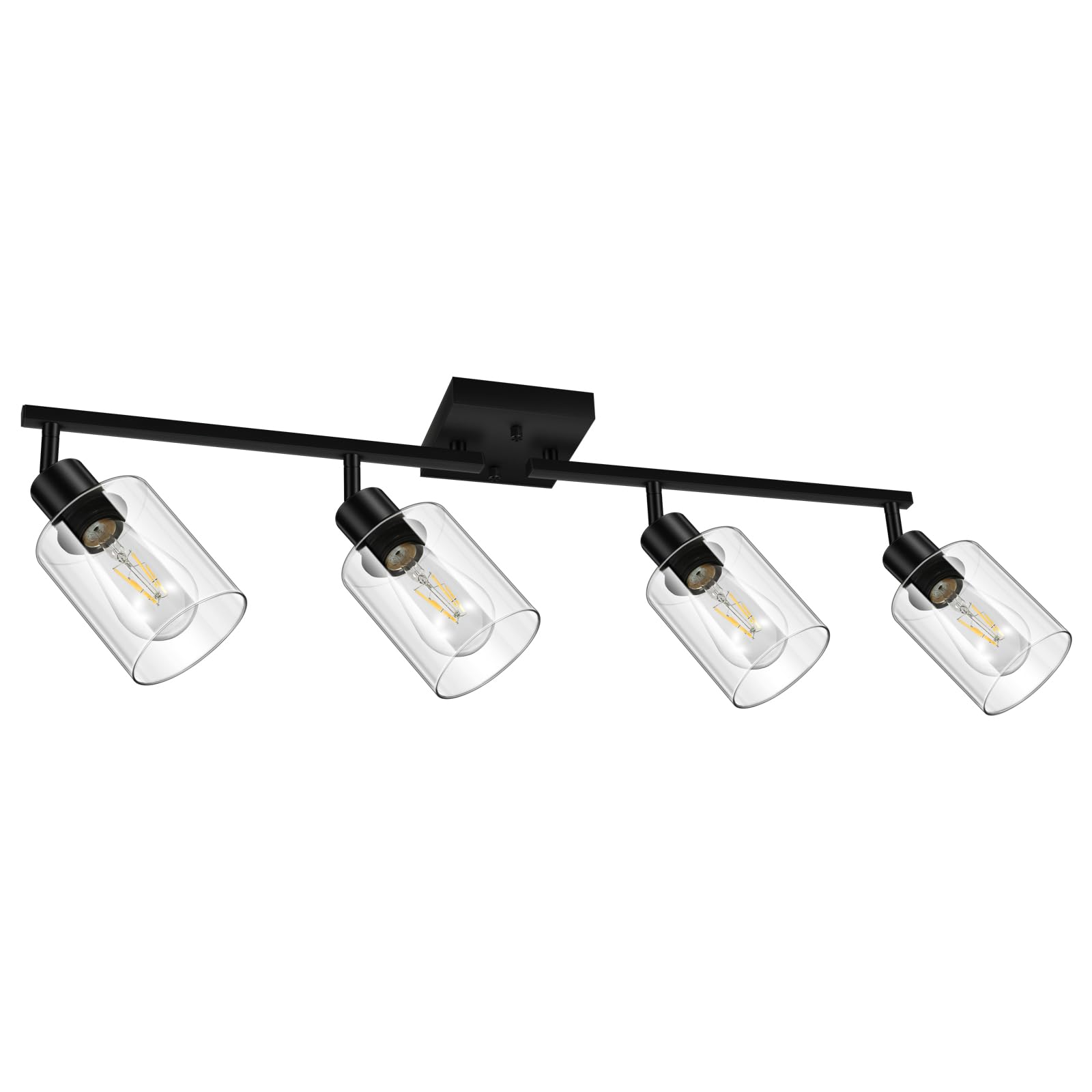 BoostArea LED 4 Light Track Lighting Kit, 4 Way Ceiling Spot Lighting with Glass Lampshade, Flexibly Rotatable Light Head for Kitchen, Living Room, Bedroom, Bulb Not Included