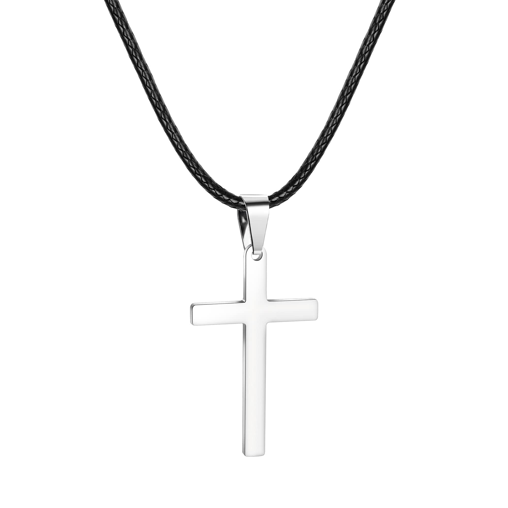 Krfy Stainless Steel Cross Leather Necklace For Women Men 18