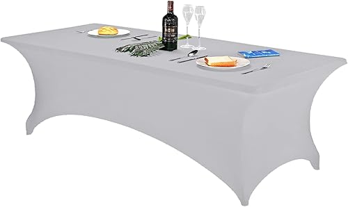 Miniatura 583 de FORLIFE Paquete de 6 manteles de elastano, de ajuste universal para mesas rectangulares de 6 pies, para patios, bodas, banquetes, fiestas