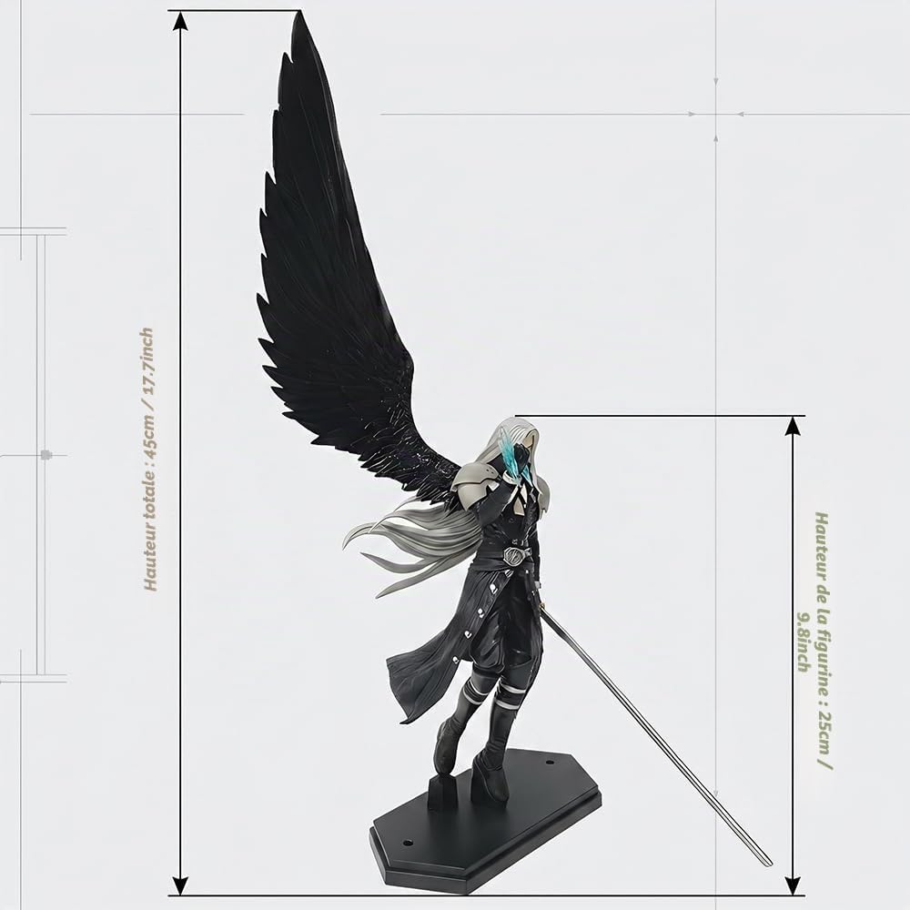 Figurine Sephiroth FF7,Hauteur 45 Cm,Objet De Collection Gaming,Décoration De Bureau,Cadeau pour Gamers