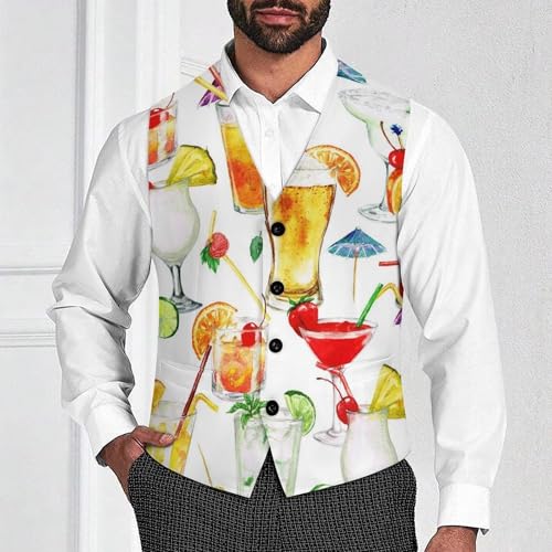 Watercolor Cocktails Men's Suit Vest Slim Fit V-Ncek Waistcoat Business Casual Vest2