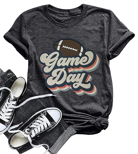 Game Day Shirt Women Football Mom T-Shirt Short Sleeve Sunday Funday Tee Top