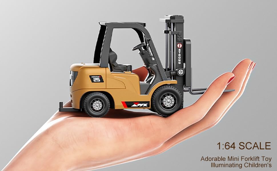 Image of 1:64 Scale Mini RC Forklift Toy with Remote Control - Rechargeable Electric Forklift with Lifting Forks | Forward Backward Left Right Up Down Functions for Kids 3+ Years (Yellow)