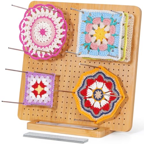 Lifewit Granny Square Spanner, 30 cm x 30 cm, planche de blocage avec 20 broches en acier inoxydable, tendeur de planche de blocage en bambou pour projets de...