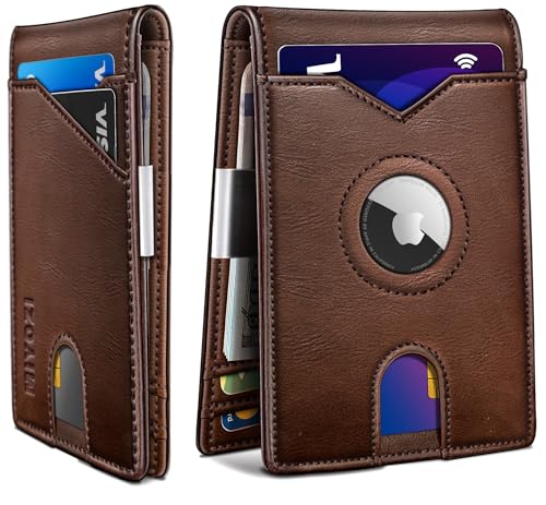 miyozi Airtag Wallet for Men,with Money Clip 11 Cards Slim Front Pocket Leather RFID Blocking Wallet with Gift Box, Brown134, one size, Minimalist