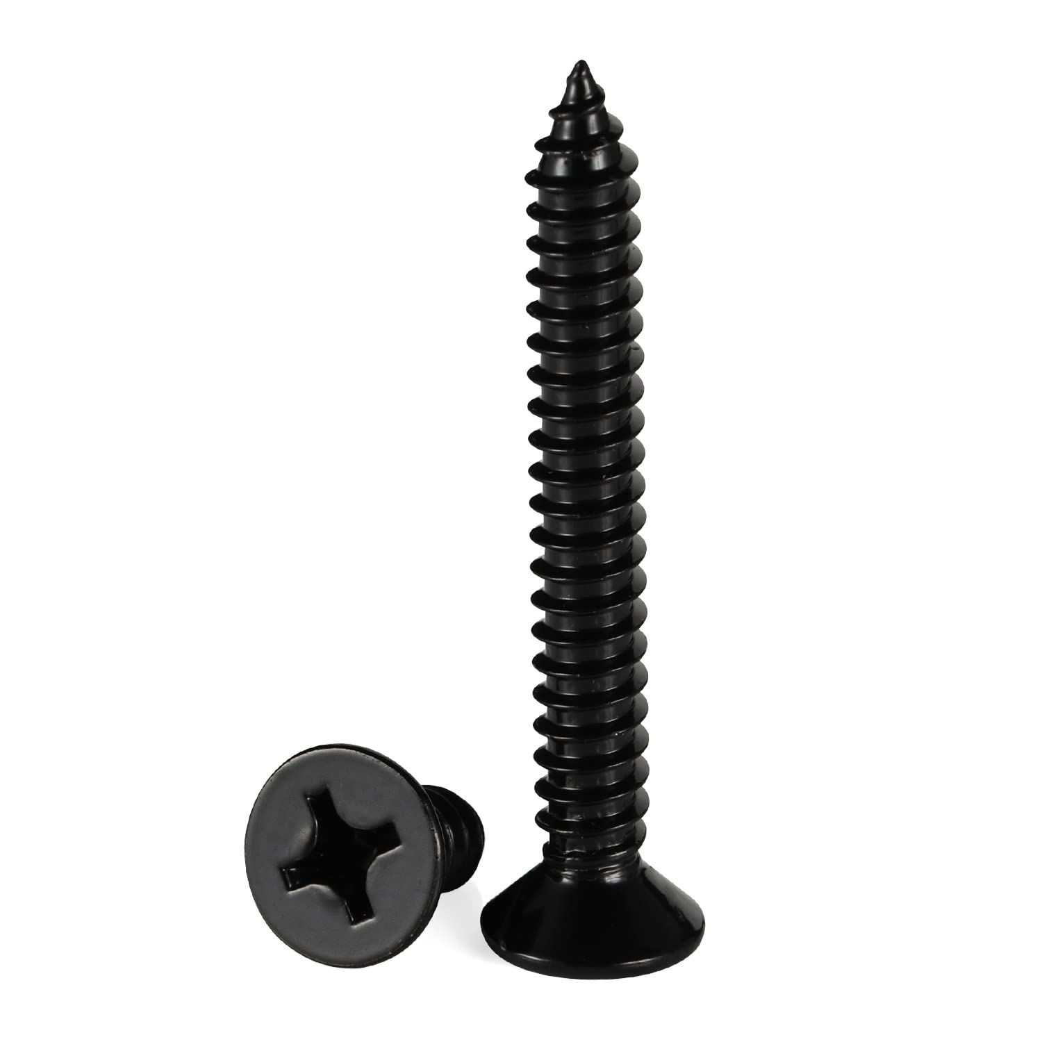 50PCS #12 x 2" Flat Head Sheet Metal Screws Phillips Drive Wood Screws, Black Oxide 304 Stainless Steel 18-8, Self Tapping