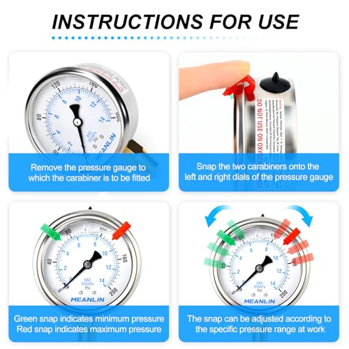 Image of MEANLIN MEASURE 0~200Psi Glycerin Filled Pressure Gauge 1 /4 inch NPT 2.5 inch FACE DIAL Stainless Steel Liquid Filled Pressure Gauge WOG Water Oil Gas Lower Mount