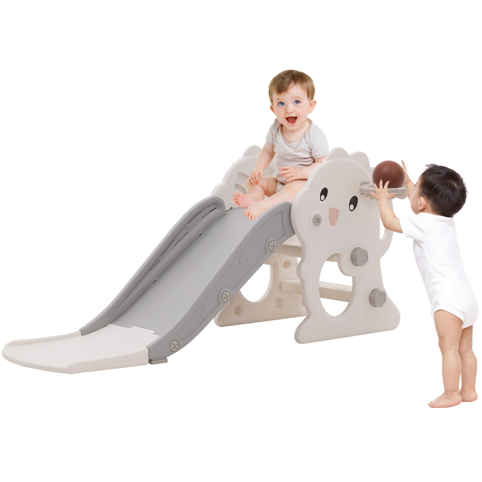Toddler Slide with Basketball Hoop and Ball, Baby Slide Garden Toys, Freestanding Slides Indoor Outdoor