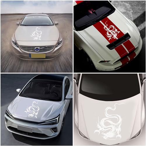 Image of Dragon Graphic Car Hood Sticker Self-Adhesive Vinyl Graphics Decals 19.69'' x 14.57'', White