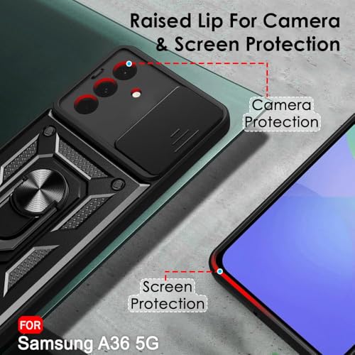 Image of Luxe Back Cover for Samsung Galaxy A36 5G | D10 Tough Armor Case | Sliding Camera Shield | 360 Protection | Kickstand Ring Holder | Military-Grade Shockproof Bumper Case