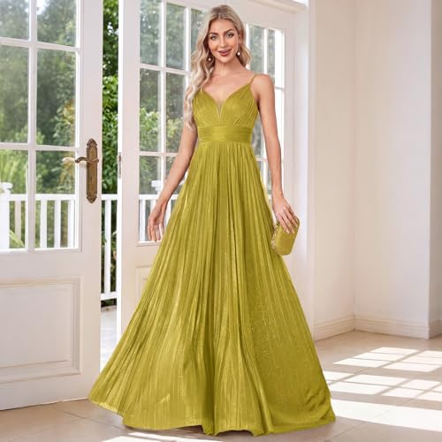 Image of Sexy Backless Maxi Formal Dress for Women with Sequin, Sleeveless Pleated Evening Gowns for Wedding and Cocktail