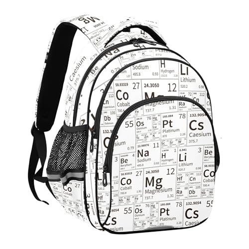 Chemical Periodic Table Black and White Backpack for School Study Book Bag Laptop Backpack Work Travel Computer Bags with Reflective Stripes2