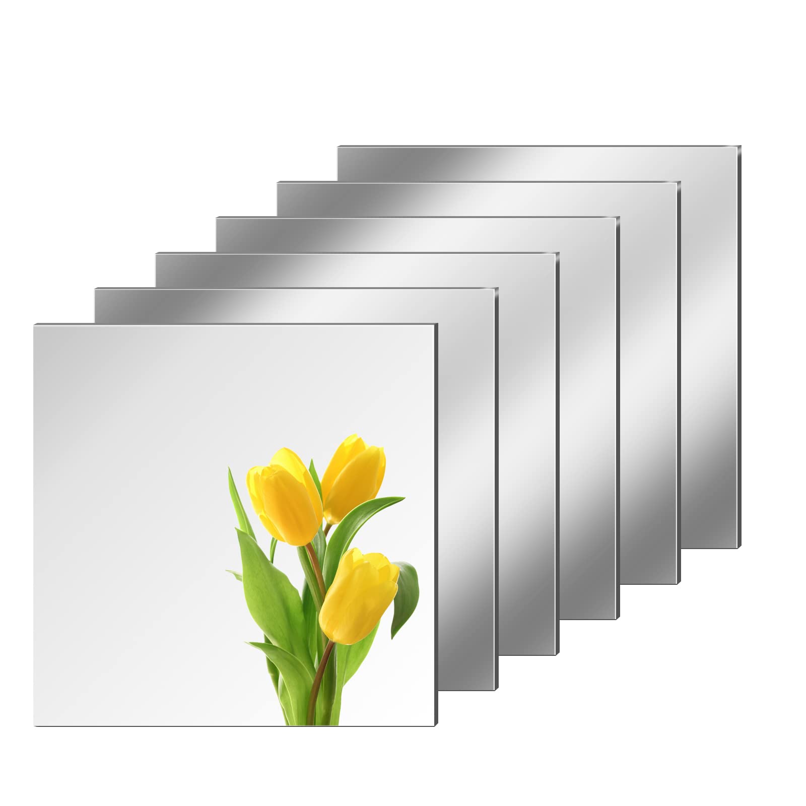 6Pcs Self Adhesive Mirror, 20x20cm Acrylic HD Wall Mirror Full Body Wall Mirrors Plexiglass Mirror Wall Mounted Frameless Large Adhesive Mirror Tile Makeup Mirror for Bedroom, Living Room, Hallway