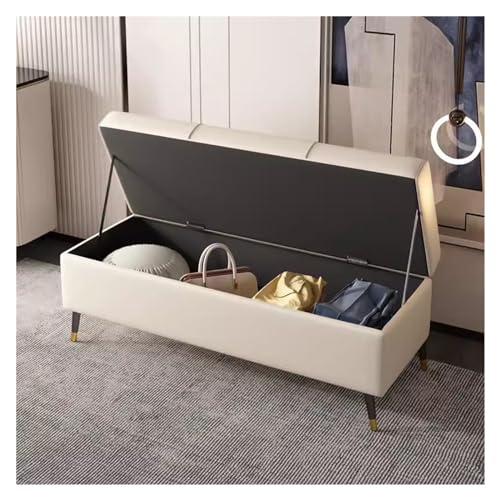 Banc de rangement de bout de lit crème dans votre chambre parentale