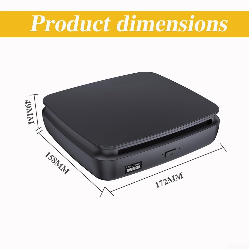 CD portatile per auto con lettore DVD con USB e, compatto disco esterno Musica, Play, ABS Build, finitura nera, uso domestico di viaggio