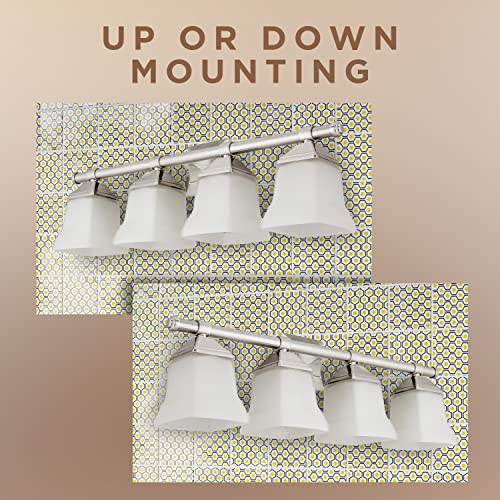 Image of Diodesy- 25-Inch Bathroom Vanity Square Bell Sconce 4-Light Fixture 100W Max E26 Medium Base Sockets Use A19 Bulb(Not Included) Brushed Nickel & Frosted Glass Shade ETL Listed- For Living Room Bedroom