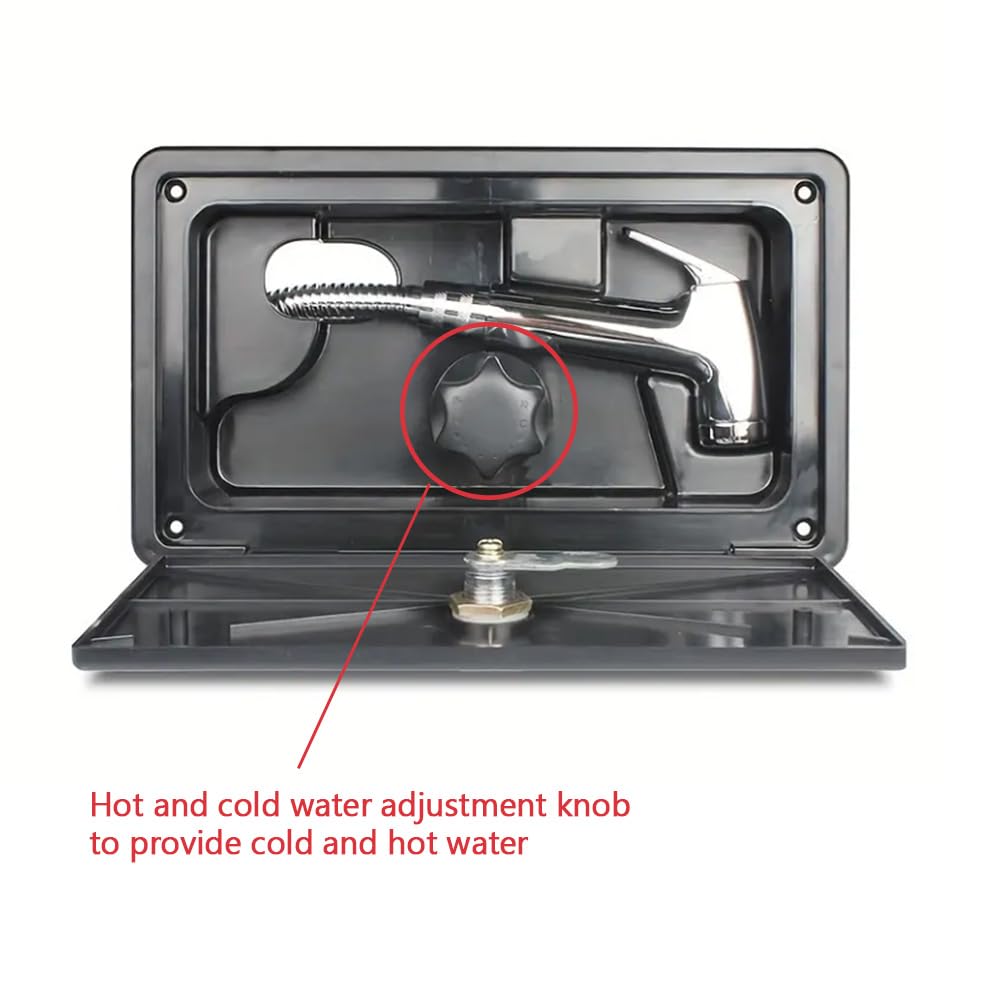 Kit de caja de ducha exterior para caravana, funda de grifo de ducha exterior con cerradura y llave para RV, autocaravanas, quinta rueda, cámper, remolque (negro)