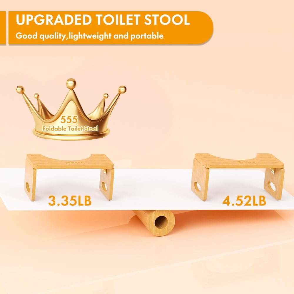 Beinilai Taburete de inodoro plegable, taburete de 7 pulgadas para baño, taburete de bambú para adultos, taburete de orinal con 2 paquetes de tiras antideslizantes