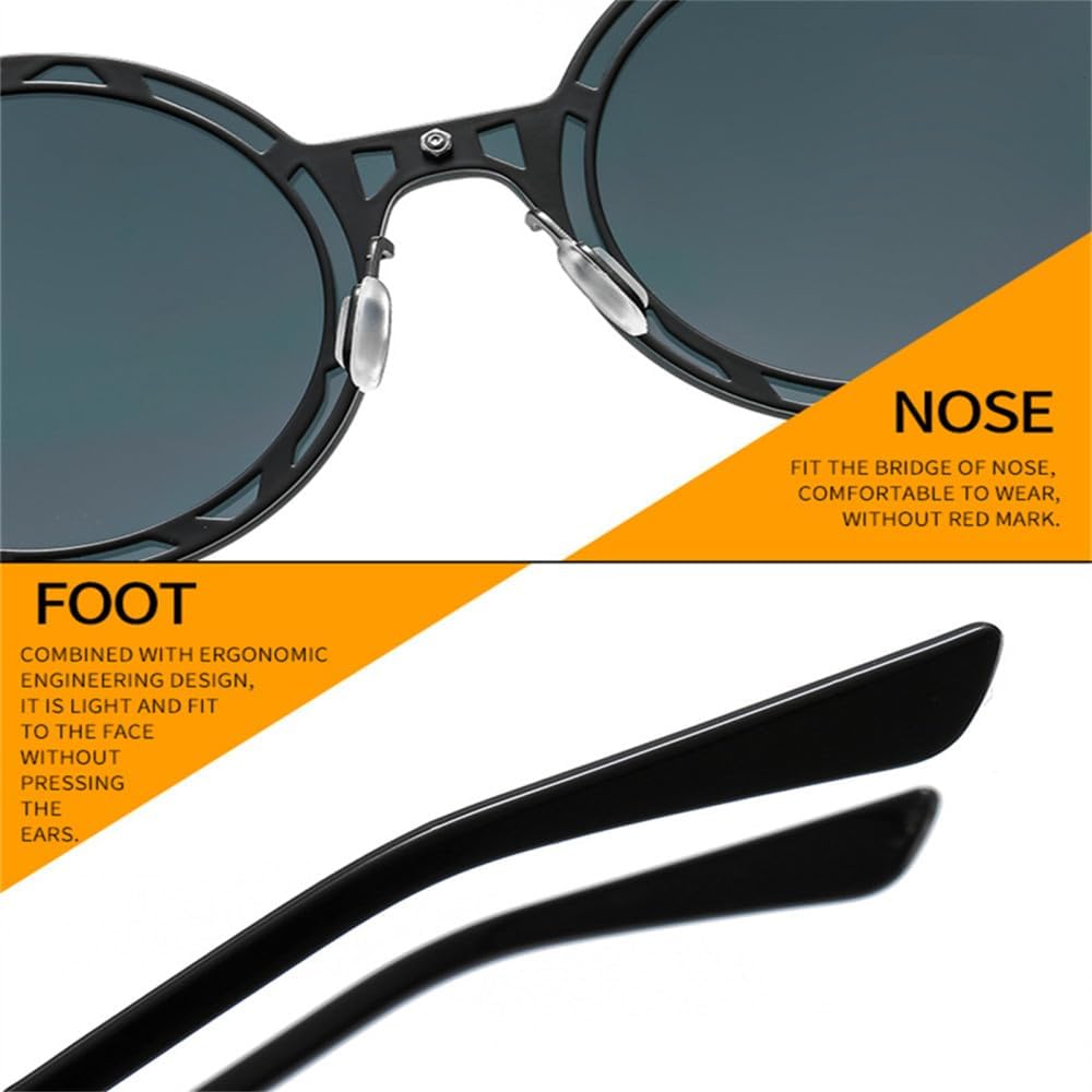 Oversized Men Punk Sunglasses For Women Metal Shades Round Steampunk Eyeglasses Vintage UV400