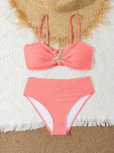 Image of RoseSeek Girl's 2 Piece Padded Bathing Suit Wireless Starfish Swimsuit Spaghetti Strap Vacation Beachwear Set