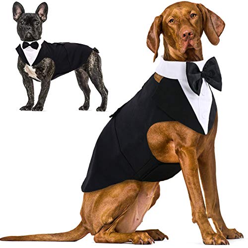 IDOMIK Dog Tuxedo Suit For Small Medium Large Breed, Formal Dog Tuxedo Vest Set With Detachable Bow Ties Collar & Bandana Scarf, Gentle Pet Costume/Dress/Clothes/Shirt For Wedding Birthday Party Black
