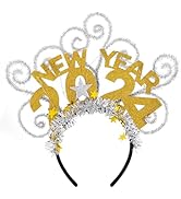 Vakkery LED Happy New Year 2024 Headband Light Up Star Hair Hoop Glitter Christmas Costume Headpi...