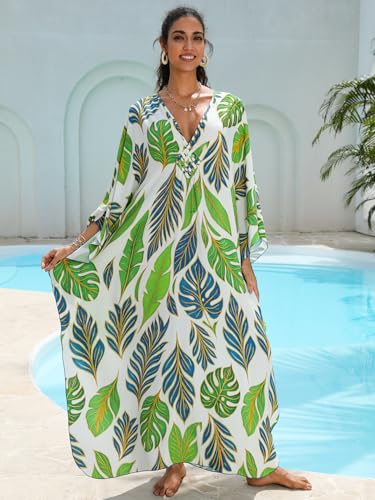 Image of KEYLORTING Plus Size Kaftan Dress Women, African Moo Moo Print Caftan, Batwing Dress, Beach Cover Up for Party and Loungewear