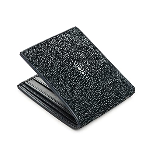 Dark Blue Genuine Polished Stingray Leather Men's Wallet4