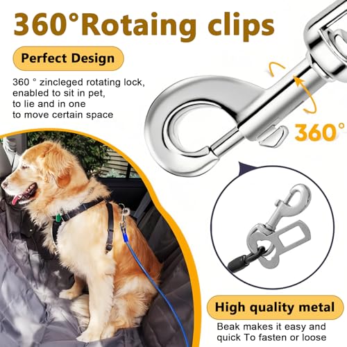 ChAusa 2 Stück Anschnallgurt Hund Auto 80cm Hunde Sicherheitsgurt Hundegurt Auto Hunde Anschnallgurt Auto Bissfeste Hundeleine aus Stahldraht PVC für alle Hunderassen Katzen& Autotypen(Blau+Rot)