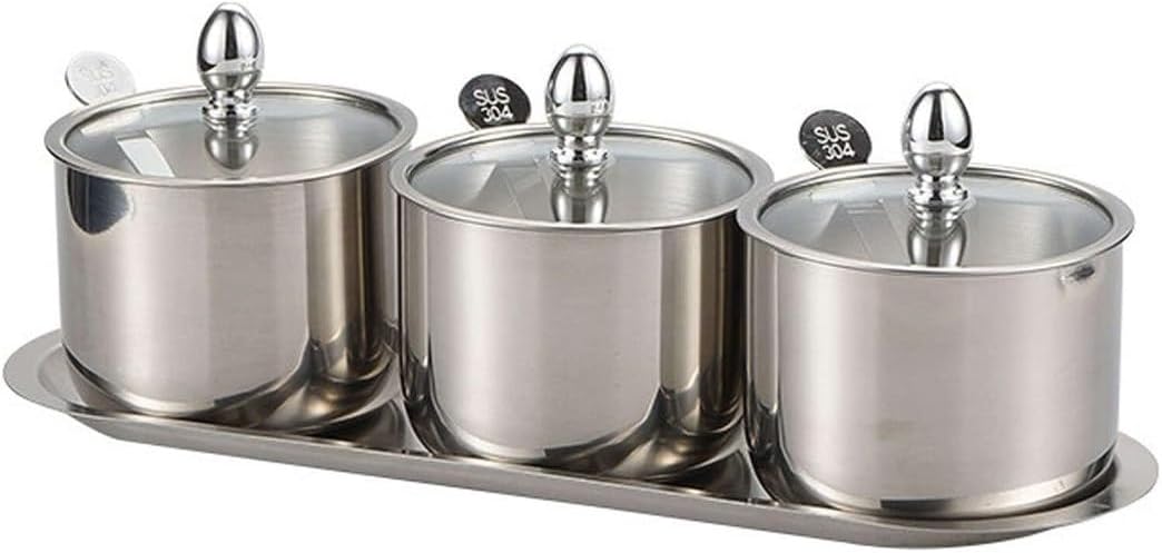 Condiment Set Seasoning Box Condiment Jar Stainless Steel Spice Jar Set Seasoning Jar Condiment Container Pot Set For Sugar Salt and Sugar Container Sets Condiment Pot (Color : Silver, Size : 4Piece