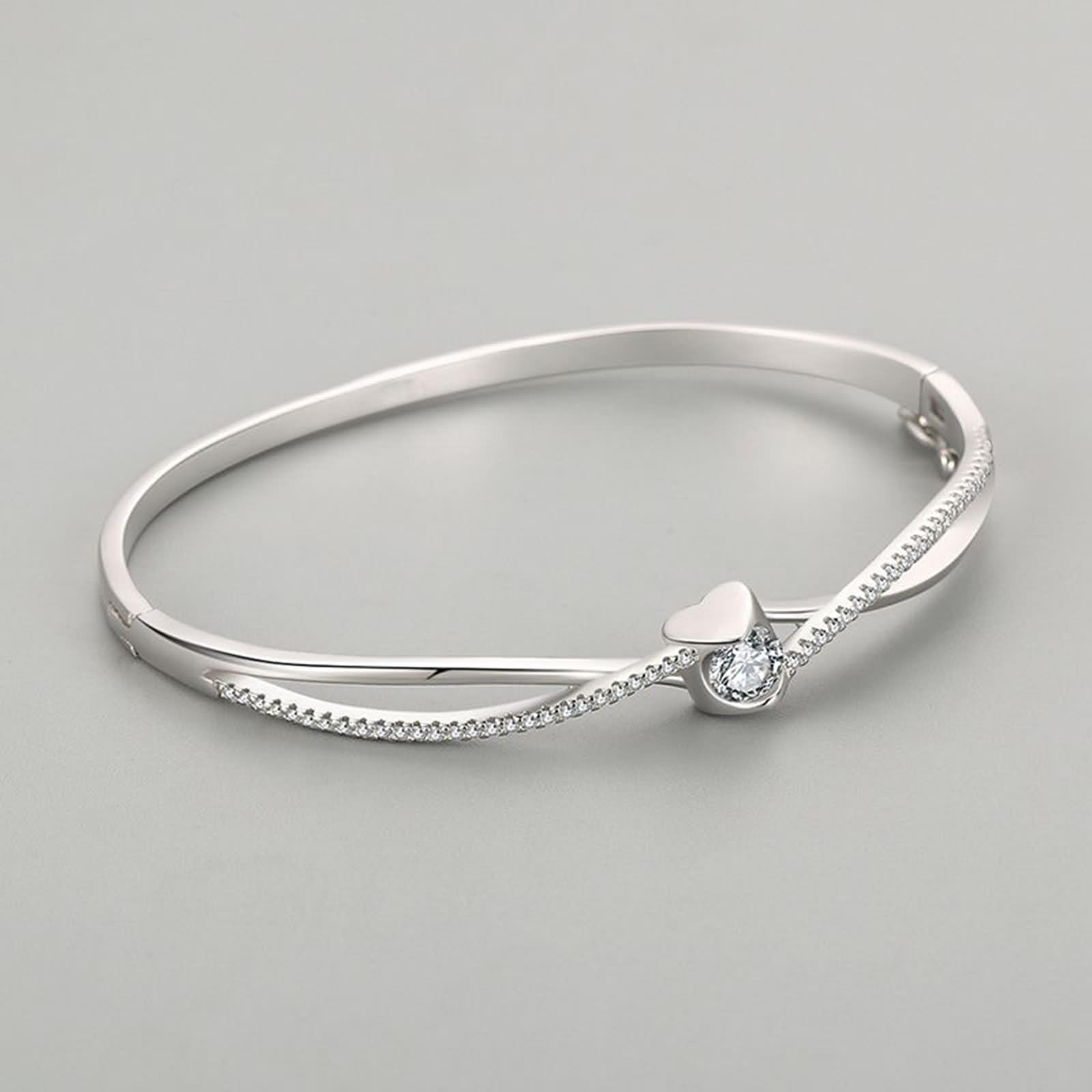 Armband Set, Armkette Damen Boho Doppellagiger Sich Kreuzender Herzschliff mit Rundem Moissanit Weißgold/Platin 950