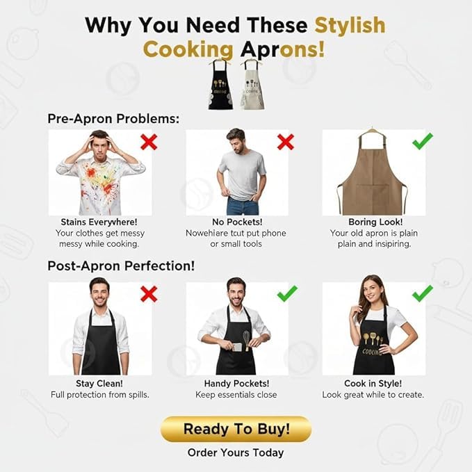Image of Optish Premium Waterproof Apron for Kitchen | Comfortable Cooking Apron with Pocket | Durable Kitchen Apron for Women Waterproof & Dishwashing Use Easy Release (Pack of 2)