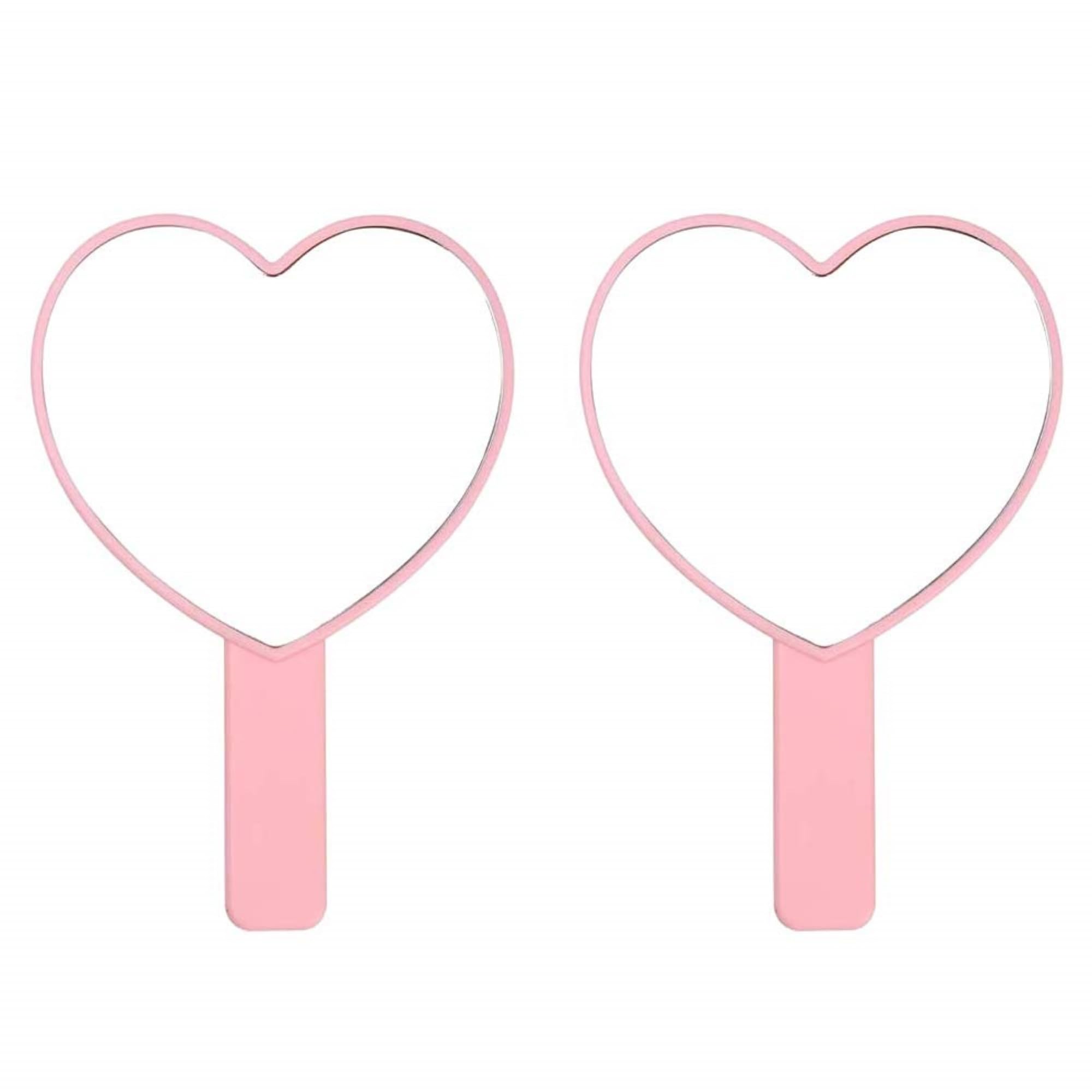 TBWHL Heart-Shaped Travel Handheld Mirror, Cosmetic Hand Mirror with Handle, Cute Hand held Mirror for Shaving Single-Sided Portable Travel Vanity Mirror for Men & Women (Pink, 2 Pack)
