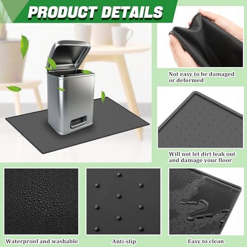 Image of Tinideya Waterproof Trash Can Mat with Raised Edge Non Slip Under Garbage Mat Trash Can Pads Protective Silicone Rubber Tray for Kitchen to Avoid Spills Floor Scratches(Black,11.8 inch X 18.9 inch)